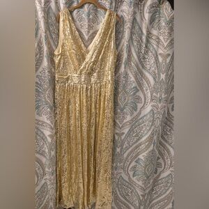 Gold Pleated Maxi Gown with V-Neck for Weddings